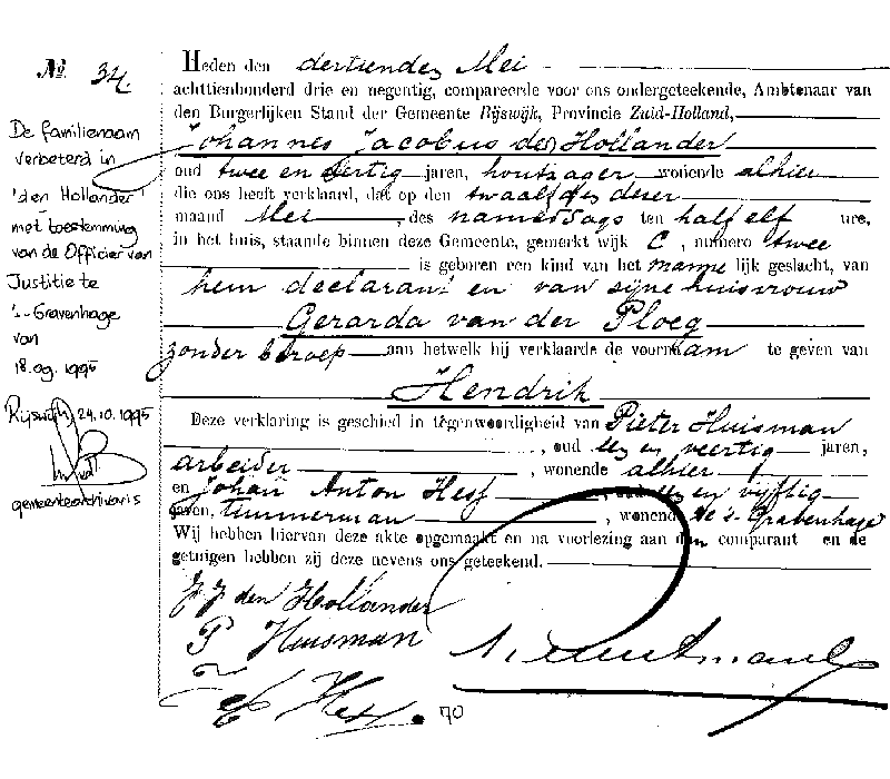 18930513 geb akte 34 Hendrik zv JJ d Hollander G vd Ploeg